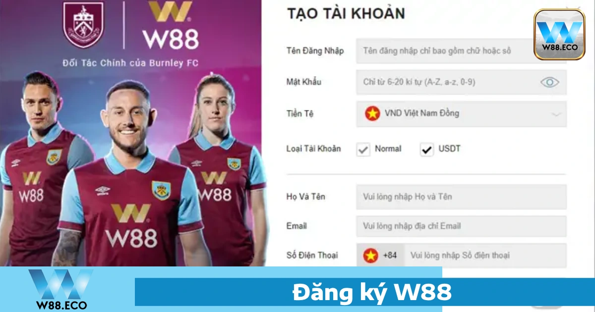 đăng ký tài khoản tại W88